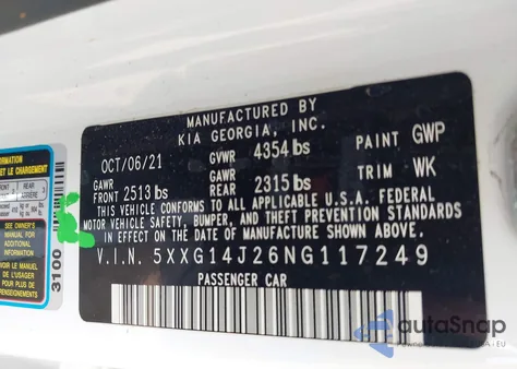 2022 Kia K5 Lxs z USA, uszkodzony, nr VIN 5XXG14J26NG117249